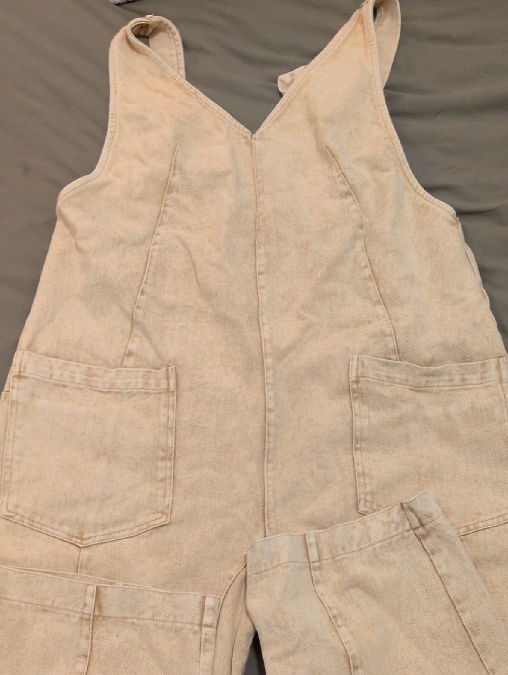 Women’s Cream Denim Overall Jumpsuit